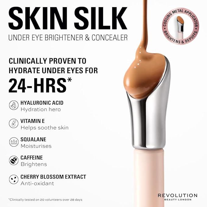 Revolution Beauty London, Skin Silk Radiant Serum Under Eye Brightener, Hydrates & Smooths Under Eye with Hyaluronic Acid & Squalane, Vegan & Cruelty-Free, Tan Golden, 0.13 fl oz (Pack of 2)