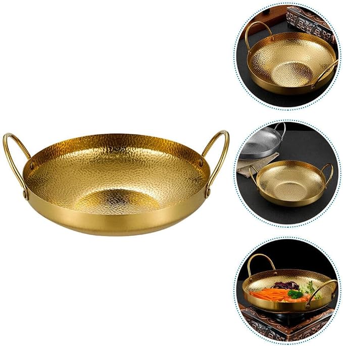 Milisten Stainless Steel Dry Pot, Japanese shabu pot salad serving pot, Korean Soup Pots Mixing Skillet Pan, Stir Fry Pan Stockpot Cookware for Induction Cooktop Gas Stove, Golden