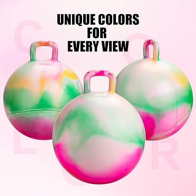 Hopper Ball 22 Inch Bouncy Ball with Handle for Kids, Hippity Hop Jumping Bounce Hopping Toy for Boys Girls Ages 7-12 with Pump and Gift Box Great Gift for Birthday Holiday (Pink)
