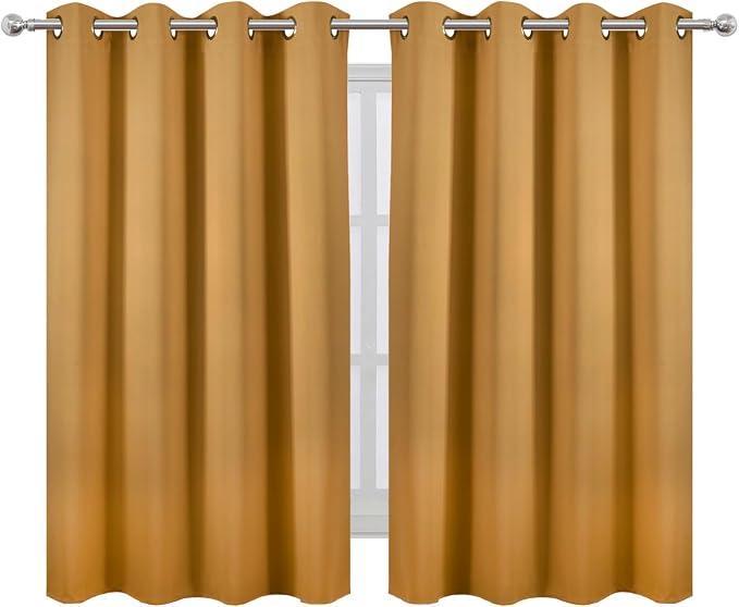 LEMOMO Mustard Yellow Thermal Blackout Curtains/52 x 54 Inch/Set of 2 Panels Room Darkening Curtains for Bedroom