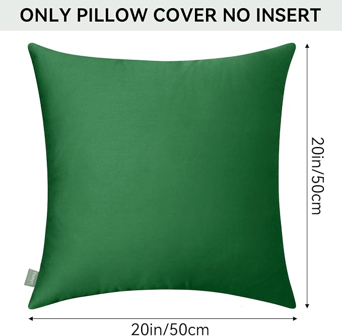 Thmyo 4-Pack 100% Cotton Comfortable Solid Decorative Throw Pillow Case Square Cushion Cover Sublimation Blank Pillow Covers DIY Throw Pillowcase for Sofa Couch(20x20inch/50x50cm, Christmas Green)