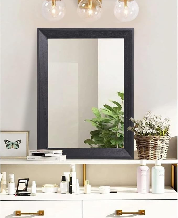 AAZZKANG Black Mirrors for Wall Rectangle Wood Framed Large 26"x18" Decorative Wall Mirror for Bedroom Bathroom Living Room Dressing Room Entryway | Decorative Wall Mirror for Bedroom Bathroom Living Room Dressing Room Entryway