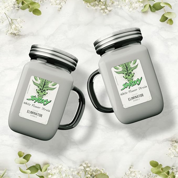 Smoxy Smoke Odor Eliminator Candle - Scented Candle for Home - Indoor Space Deodorizer & Air Freshener with Fragrance Pet Smell - Natural Palm Wax - Glass Mason Jar, 13oz. (White Flower)