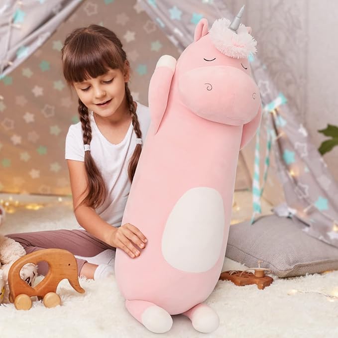 MorisMos 36.2" Unicorn Body Pillow Large Hugging Pillow Unicorn Stuffed Animal,Soft Plush Toy for Kids Girl, Animal Body Pillow, Pink