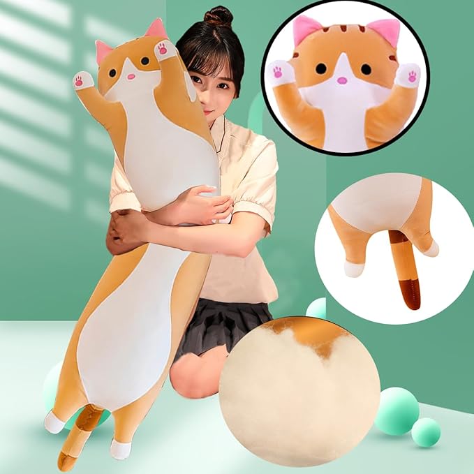 Orange Cat Long Plush Pillow Kitty Stuffed Animals Soft Sleeping Throw Pillow Doll Toy (Orange,35inches)