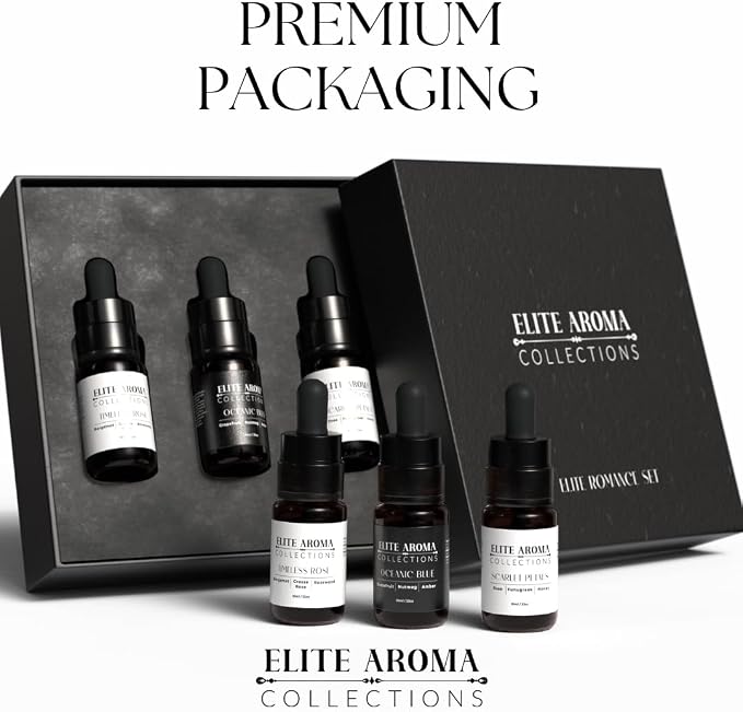 High end Floral & Fresh Hotel's and Cologne's -Inspired Essential Oils Elite Romance Set(3-Pack, 0.33 Fl Oz) – Oceanic Blue, Scarlet Petals & Timeless Rose – Scents for Diffusers & Aromatherapy
