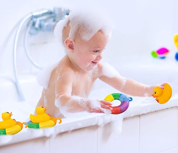 Duck Tubing Floating Bath Toys Mold Free No Holes Bathtub Float Play Connecting Rings with Ducks for Baby Toddlers and Kids