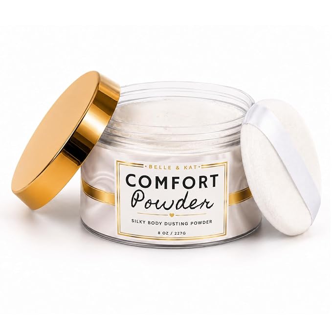 Body Powder for Women & Men, Unscented Fragrance-Free Comfort Powder, Dusting Powder, Bath Powder, All Natural, Talc Free Large 8oz Container with Soft Powder Puff, Silky Soft Smooth Skin, Made in USA