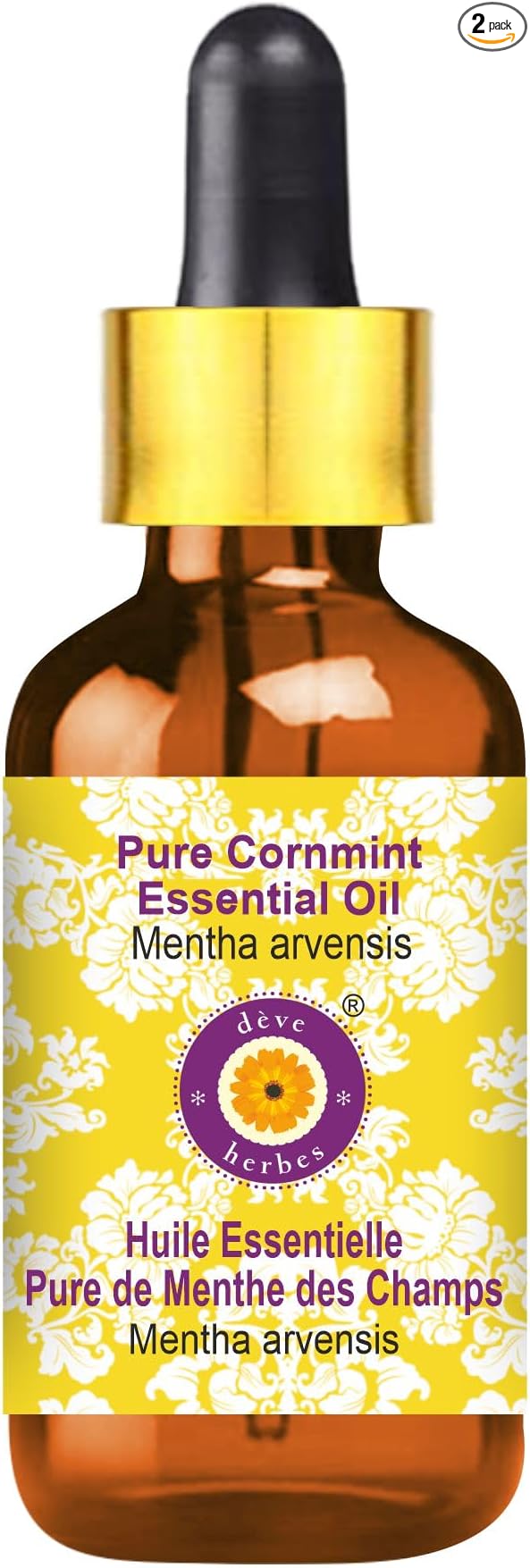 Deve Herbes Pure Cornmint Essential Oil (Mentha arvensis) with Glass Dropper Steam Distilled 30ml (1 oz)