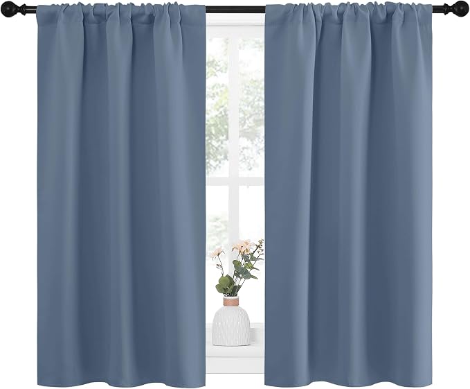 NICETOWN RV Blackout Curtains for Camper Windows, Short Blackout Curtains & Drapes, Thermal Insulated Blackout Curtain Panels for Kids Room, Play Room (Stone Blue, 29" Wide by 40" Long, 2 PCs)