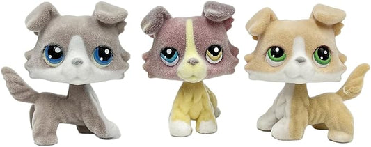 3pcs/Set Custom Flocked Pet Shop Toys Short Hair Cat Kitten Collie Great Dane Cocker Spaniel Dachshund Puppy Dog OOAK Compatible with LPS (#67 and 1262 and #272)