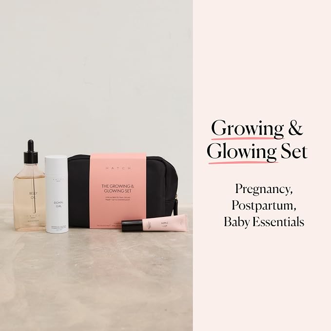 HATCH The Growing & Glowing Gift Set, Pregnancy Care, Prenatal, Postpartum Essentials Trio with Hydrating Belly Oil, Soothing Leg & Foot Cream, & Nourishing Rescue Balm