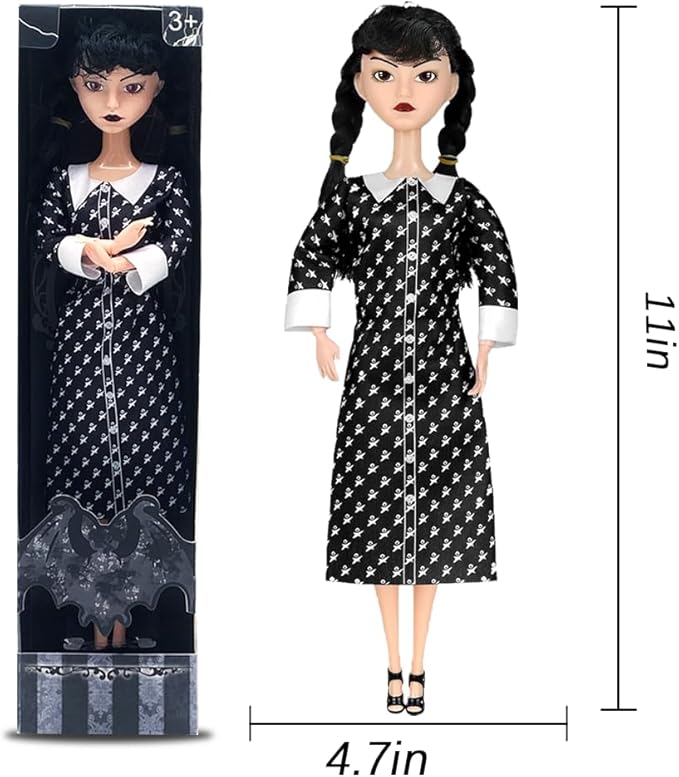 Dumwick 11.5'' Adams Doll with Gift Box, High Heels, Black Dress, and Hair, Perfect Christmas and Birthdays Toy Gift for Girls & Fans(B1)