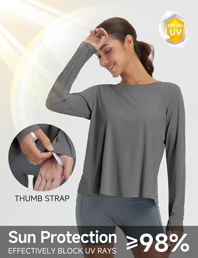 baleaf Women's Long Sleeve Workout Tops Running Sun Shirts Split Back | UPF 50+, Quick Dry, Lightweight, Breathable, Moisture-wicking, SPF, UV, for Athletic, Gym, Hiking, Tennis, Outdoor
