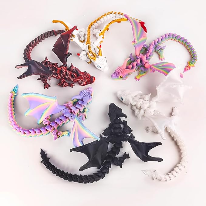 3D Printed Dragon with Wings,3D Printed Animals Toys, Fidget Dragon Toys, Flexible Articulated Winged Crystal Dragon Model,Desktop Pet Deco (Luminous-Blue)