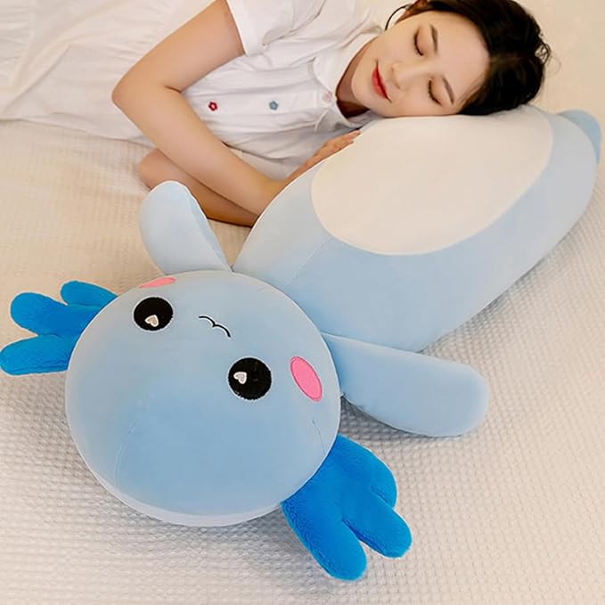 Long Axolotl Plush Pillow, Blue Axolotl Stuffed Animal for Girls and Boys Salamander Plush Toy Gift for Christmas (Blue, 100cm/39.37inch)
