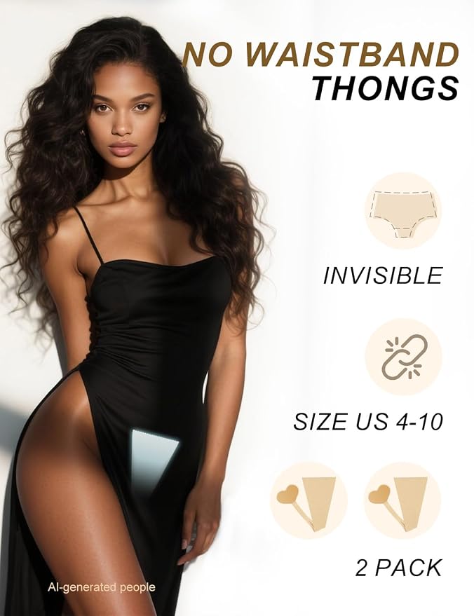 Adhesive C-String Thongs 2-Pack Invisible Underwear for Women with VPL-Free Design Reusable No Belt Thong