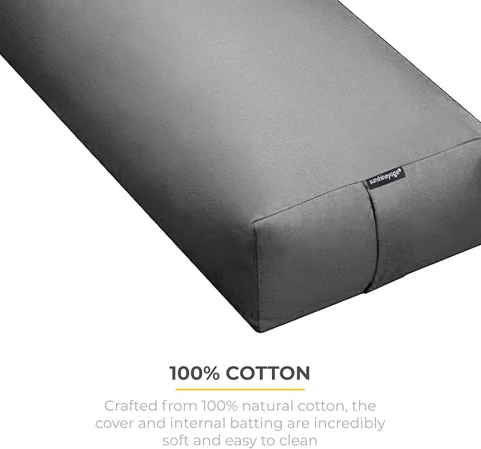 Extra Firm Large Yoga Bolster, 24" x 12" x 6" Cinched OR Zippered Yoga Pillow, Rectangular Cotton Cushion With Removable Cover for Studios, 1 Pack or 2 Pack