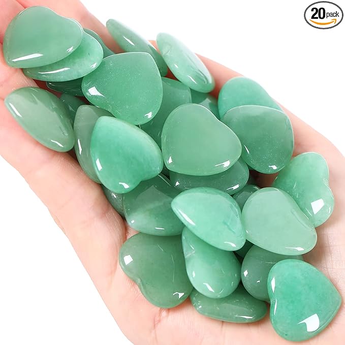 QINJIEJIE 20 PCS Green Aventurine Natural Heart Healing Crystals Polished Crystal Cute Mini Stones Pocket Palm Love Gemstones Set Bulk Wholesale Reiki Energy Balancing Meditation Valentine's Day Gift