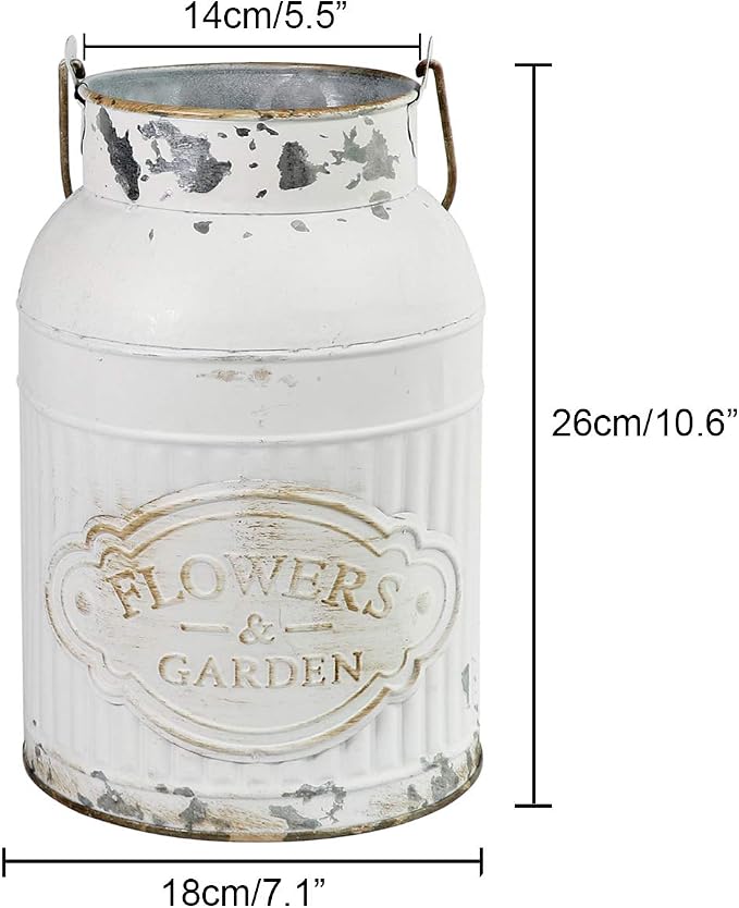 VANCORE Shabby Chic Metal Milk Jug Planter Metal Vases for Decor Rustic Flower Bucket Farmhouse Decorative Vases