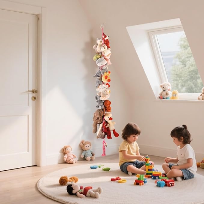 80" 2-Pack Cotton Hanging Storage Chain For Stuffed Animals Storage with 20 Metal Clips, Stuffed Animal Organizer Chain for Wall Corner Nursery Play Room, Pink