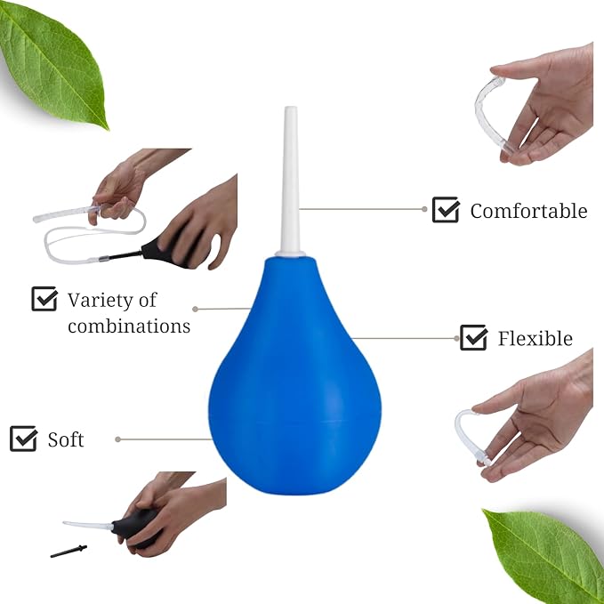 Enema Bulb Kit ，Anal Douche for Men Women Beginners， with 19.7in Hose+4 Nozzles (Blue)