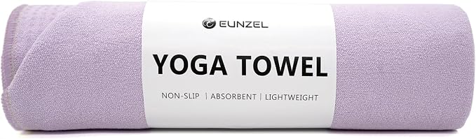 Eunzel Yoga Towel,Hot Yoga Mat Towel with Grip Dots Sweat Absorbent Non-Slip for Hot Yoga, Pilates and Workout 24" x72", Taro Purple