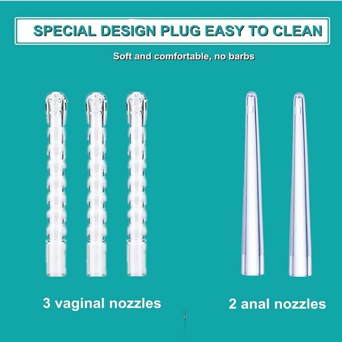 600ml Vaginal Cleaner- Enema Douche Vaginal Cleaning Kit, 5 Nozzltips-Reusable Manual Pressure Enema, Liquid Will Not Flow Back
