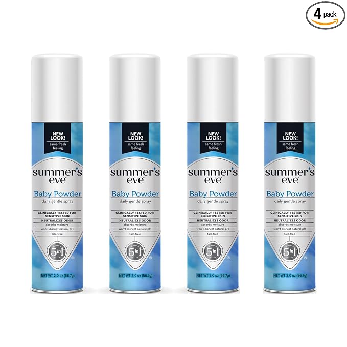 Summer’s Eve Baby Powder Feminine Freshening Spray, Daily Gentle Intimate Deodorant, Neutralizes Odor, pH Balanced, Talc Free, Sensitive Skin, 2 Ounce (Pack of 4)