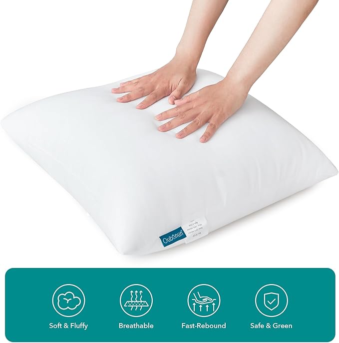 Oubonun 20 x 20 Throw Pillow Inserts Set of 4 | Soft, Plush & Decorative Down Alternative Pillows for Couch Sofa Bed, Machine Washable - White, Pack of 4