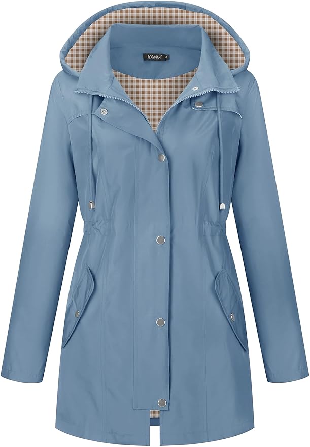 LOMON Women Waterproof Outdoor Hiking Raincoat Women Lined Rain Jacket Lightweight Hooded Jackets Trench Coats