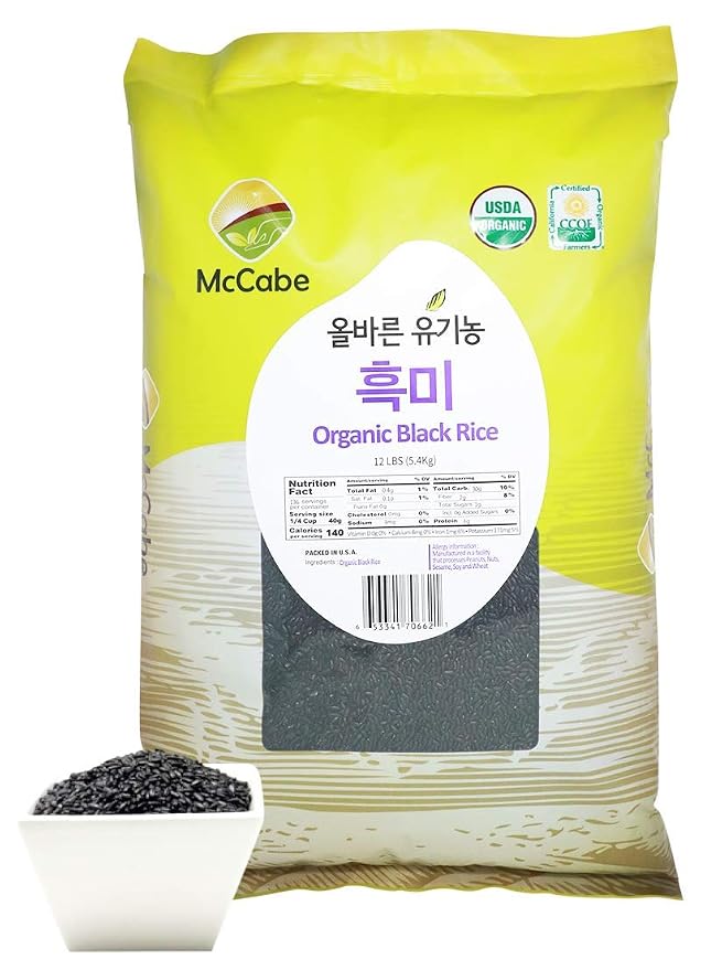 McCabe Organic Black Rice - Gluten Free Black Rice - Rich in Fiber & Minerals | USDA and CCOF Certified | Packed in USA | 12 lbs