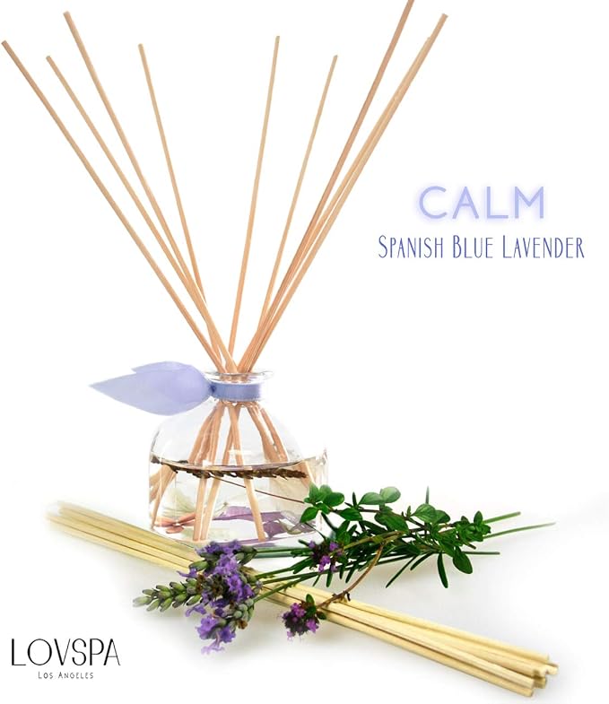 Reed Diffuser Set, Calm Spanish Blue Lavender Scented Oil Diffuser with Sticks, Home Fragrance Accessories for Bathroom Shelf Decor, Aroma Diffusers for Home or Office Desk, USA Made