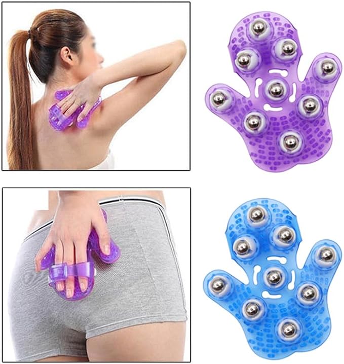 Roller Ball Body Massage Glove Anti-Cellulite Muscle Pain Relief Relax Massager for Neck Back Shoulder Buttocks Face Lift Tools (Blue)