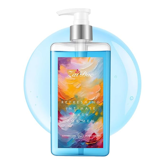 Refresh Gentle Intimate Wash for Men, Daily Cleanser with Lactic Acid & Menthol, pH Balanced for Sensitive Skin, Blue, 10.14 fl oz