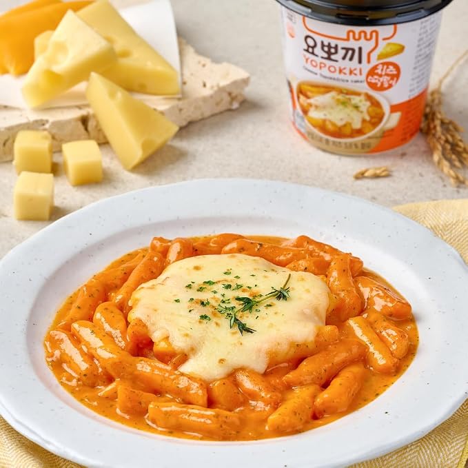 Yopokki Instant Tteokbokki Rice Cakes Korean, Cheese Topokki Cup - Great with Cheese and Ramen Toppings, Korean Snacks for College Dorm, Korean Street Food Quick & Easy to Prepare, Pack of 2