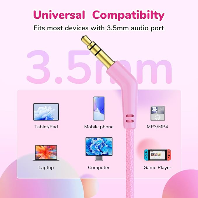 EarFun S1 Kids Headphones, Foldable Wired Headphones for Kids, 85dB Volume Limit, Stereo Sound, Adjustable Headband, Portable Lightweight On-Ear Headphone for School/Travel/Boys/Girls/PC, Pink