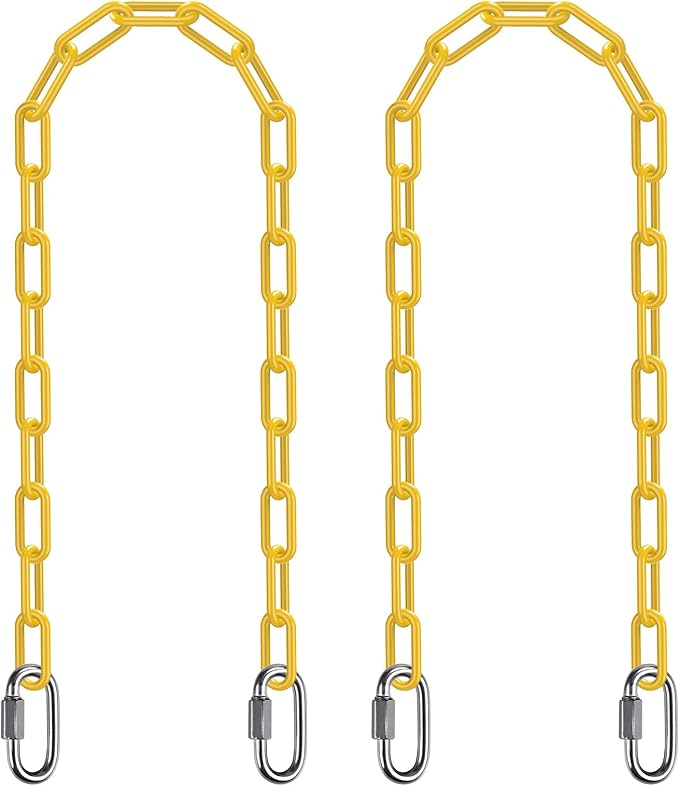SELEWARE 2 Pack 60 Inch Hanging Swing Chain with 4 Carabiners, 1000LB Capacity Plastic Coated Hanging Chains, Hammock Hardware Kit for Swing, Hanging Chair, Punching Bags, Indoor Outdoor Gym (Yellow)