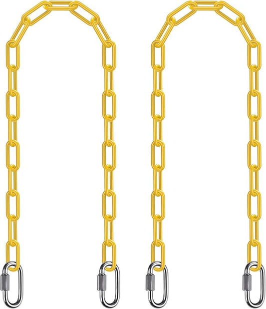 SELEWARE 2 Pack 60 Inch Hanging Swing Chain with 4 Carabiners, 1000LB Capacity Plastic Coated Hanging Chains, Hammock Hardware Kit for Swing, Hanging Chair, Punching Bags, Indoor Outdoor Gym (Yellow)