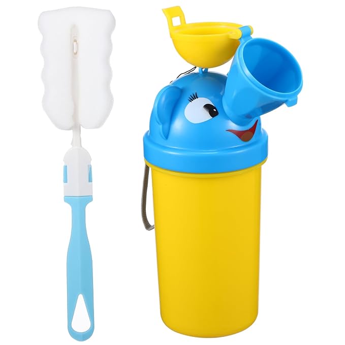 LIOOBO Portable Travel Potty for Toddlers Yellow Urinal Random Color Cleaning Brush Kids Pee Training Potty for Boys and Girls Compact Outdoor Urinal for Easy Use