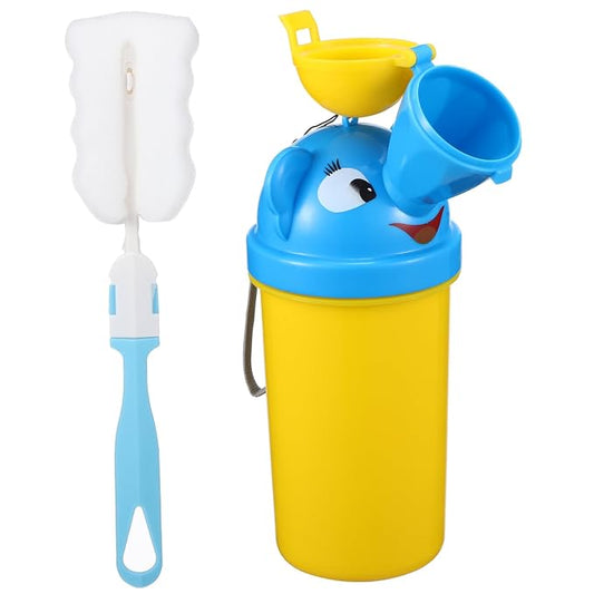 LIOOBO Portable Travel Potty for Toddlers Yellow Urinal Random Color Cleaning Brush Kids Pee Training Potty for Boys and Girls Compact Outdoor Urinal for Easy Use