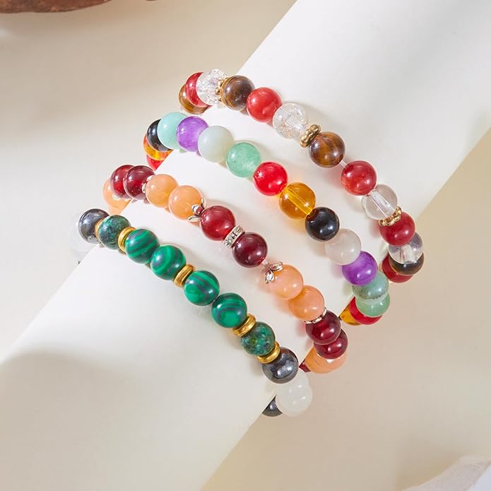 Healing Crystal Bracelet for Women Men Inspirational Bracelet Natural Stone Stretch Bracelet Spiritual Crystal Beads Bracelet Anxiety Relief Jewelry Gifts
