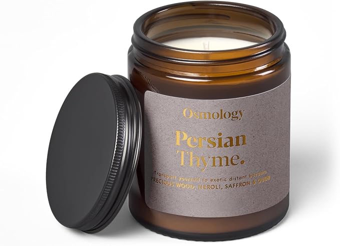 Osmology Persian Thyme Aromatherapy Candle – Thyme, Neroli & Oudh Scented Candle, Plant-Based Wax in Amber Apothecary Jar, 7 oz, 50 Hour Burn Time, Exotic & Woody Candle