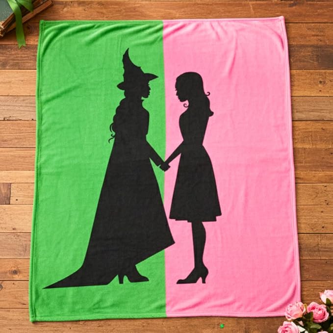 Wicked Elphaba and Glinda Bedding Throw - Super Soft Cozy Blanket - Pink & Green, 60 in x 70 in, (Officially Licensed Product) by Franco
