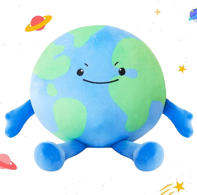 Athionsu Earth Plush Pillow 10 Inch Soft Round Planet Stuffed Toy Cute Earth Pillow for Astronomy Education, Kids Room Decor, Birthday Gift for Toddler Kids Boys and Girls