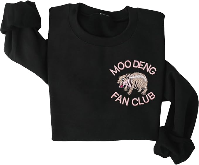 YOUNG GREEN Moo Deng Embroidered Sweatshirt Moo Deng Bouncy Pig Shirt Cute Baby Hippo Sweatshirt Gift For Moo Deng Lovers
