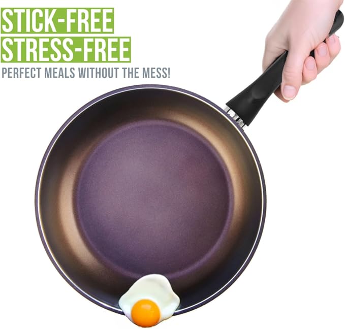 TeChef - Color Pan 12" Frying Pan, Coated with New Safe Teflon Select - Color Collection/Non-Stick Coating (PFOA Free) / (Aubergine Purple)