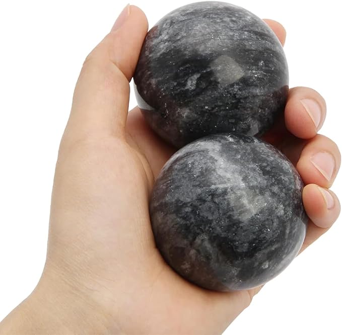 Traditional Chinese Baoding Balls, Marble Health Exercise Stress Relief Balls, Dark Grey, 2-Piece Set (Dark Grey, Large-1.89")