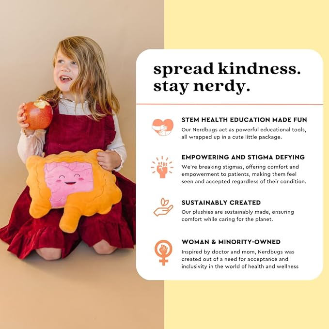 nerdbugs Intestine Plush- Colon/Intestine Stuffed Organ Stuffie for IBS, Colitis, Crohns & GI Support Plush/Health Education and Surgery Present/Gastroenterology Get Well Gift
