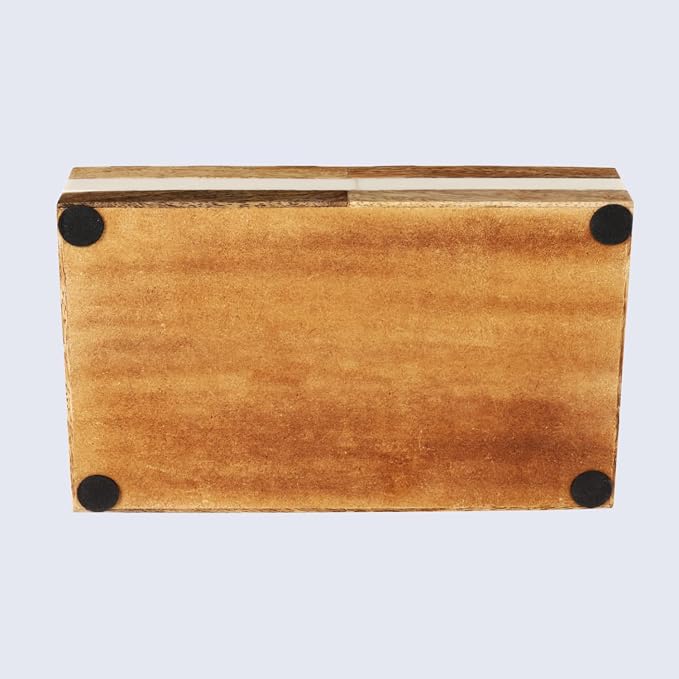 Handicrafts Home White Decorative Storage Box with Lid Wooden Desk Organizer Box Office Storage Box for Workspace Desk Decor Organizer – Resin Inlay Patisserie Adorn Collection- 8x6x1.5